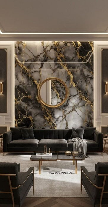 ماربل شیت شیشه‌ای طرح مرمر سفید با رگه‌های طوسی